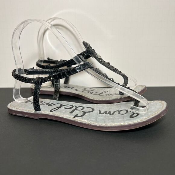 Womens SAM EDELMAN Studded Jewels Silver T Strap Sandals / Size 6 - Picture 1 of 7